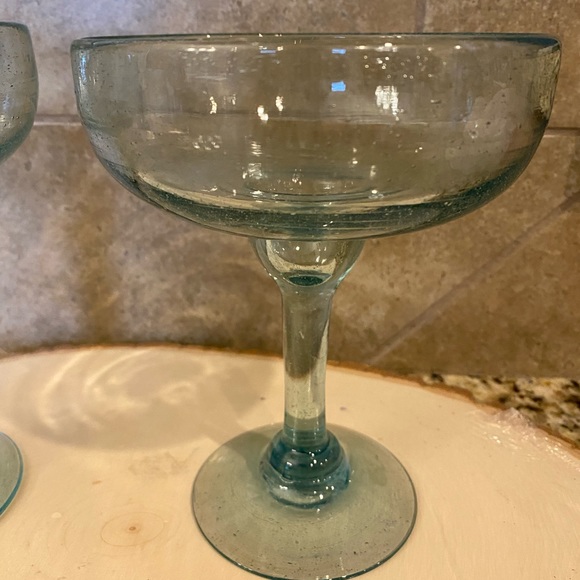 Mexican Hand Blown Bubbled Margarita Cocktail Green Heavy Thick Glasses Set of 2 - Picture 6 of 7